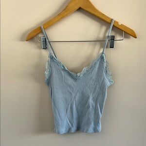 Blue Camisole Top with Elegant Lace Trim